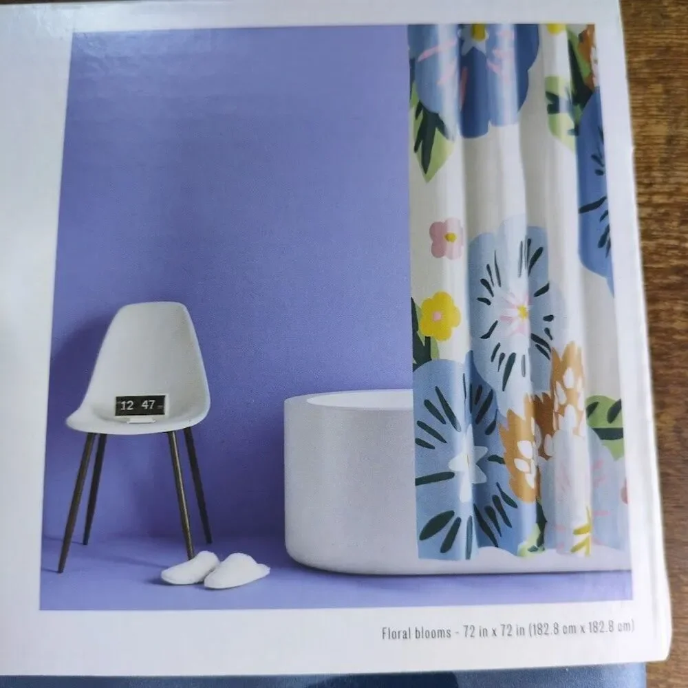 Room Essentials ~ Blue Floral Shower Curtain with Rings Floral Blooms 72
